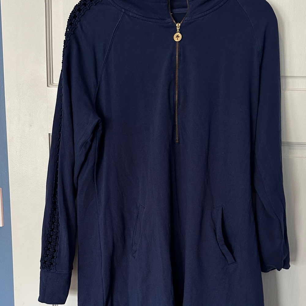 Lilly Pulitzer XL Skipper dress navy lace sleeves